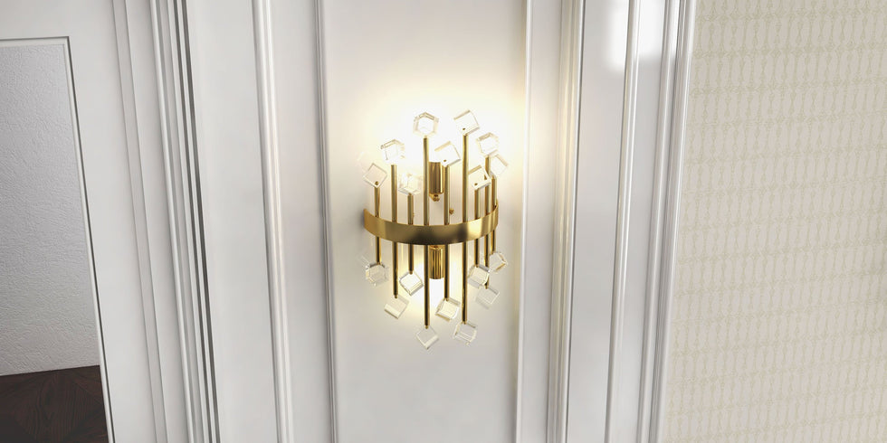 HMR - Disdal Light Luxury Crystal Wall Light with Gold Back Plate for Entryway
