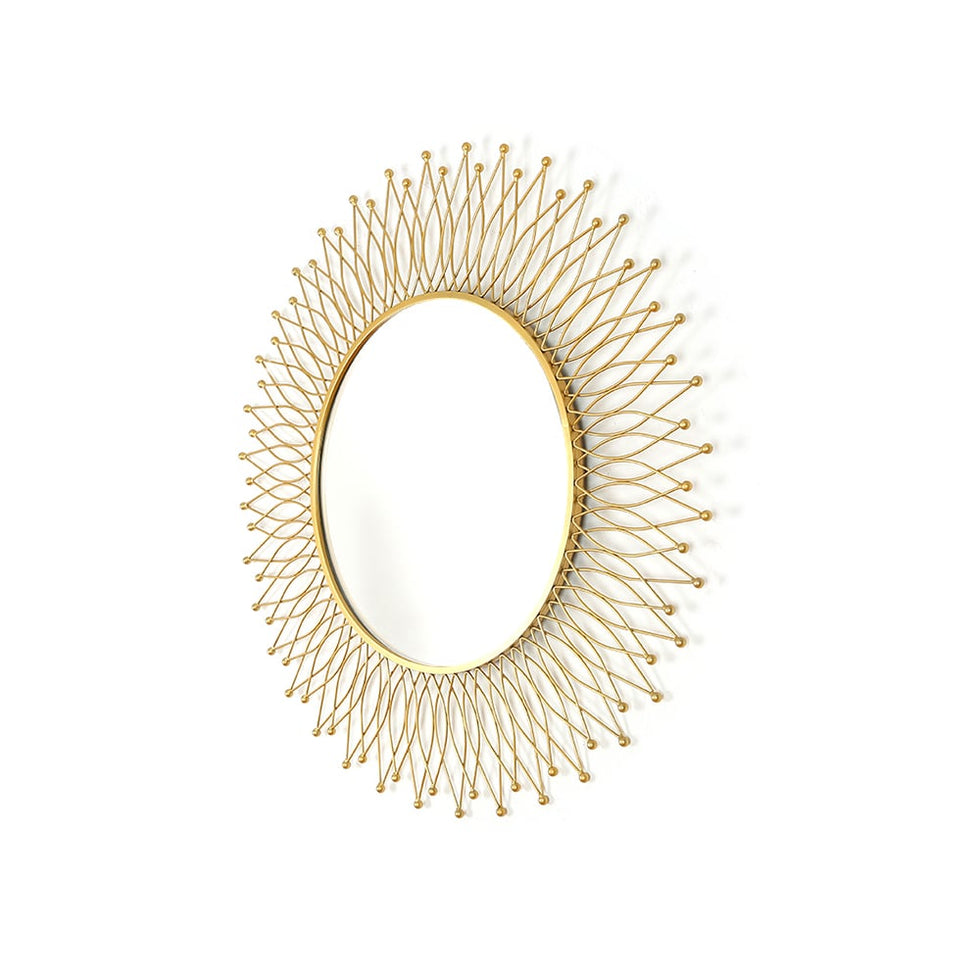 HMR - Modern & Luxury Round Gold Sun Metal Wall Mirror Decorative Art