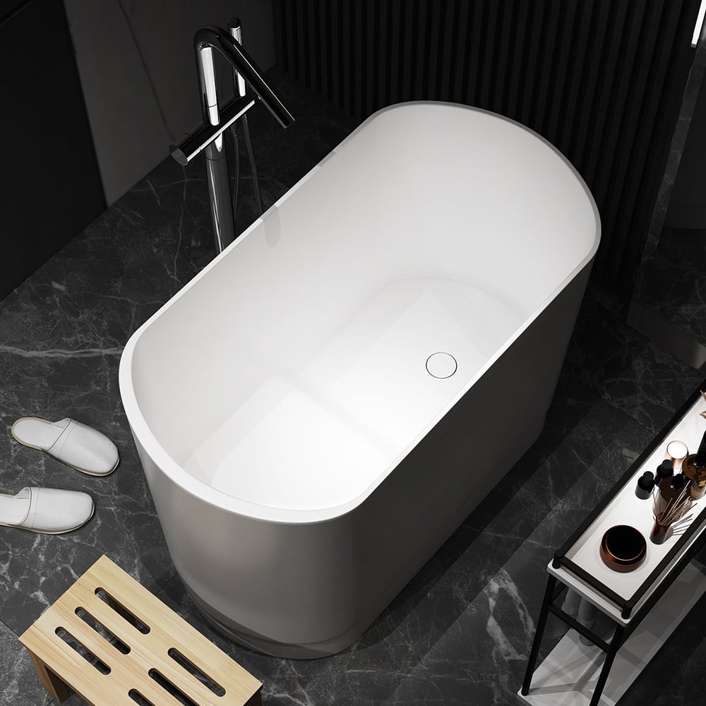 HMR - 40" Japanese Modern Deep Oval Freestanding Stone Resin Soaking Bathtub