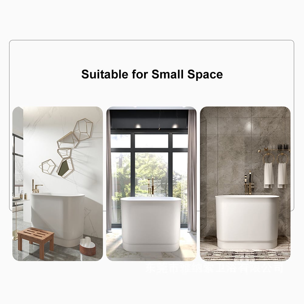HMR - 40" Japanese Modern Deep Oval Freestanding Stone Resin Soaking Bathtub