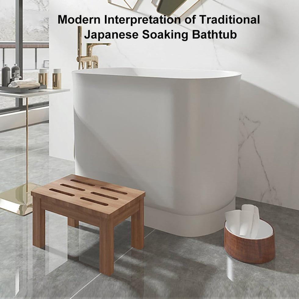 HMR - 40" Japanese Modern Deep Oval Freestanding Stone Resin Soaking Bathtub