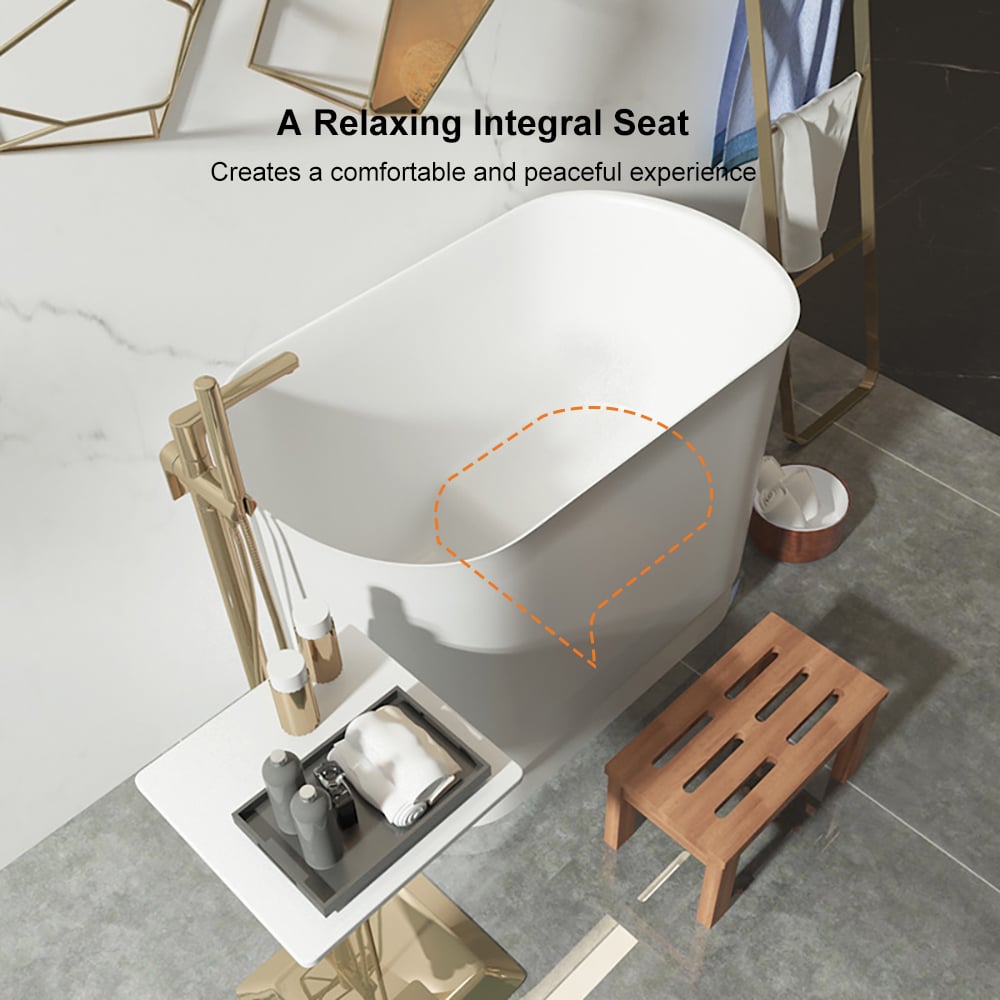 HMR - 40" Japanese Modern Deep Oval Freestanding Stone Resin Soaking Bathtub