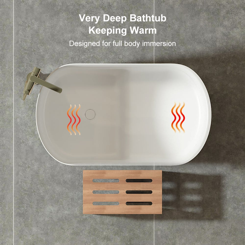 HMR - 40" Japanese Modern Deep Oval Freestanding Stone Resin Soaking Bathtub