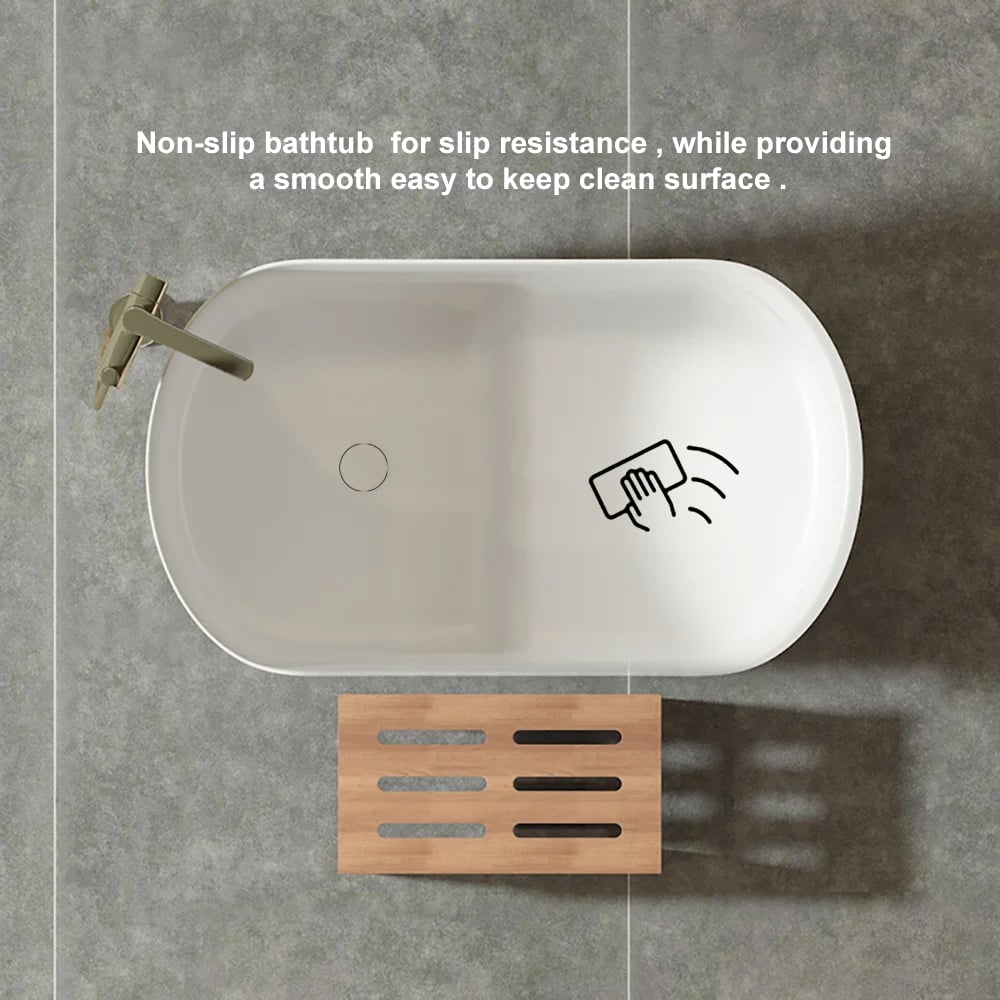 HMR - 40" Japanese Modern Deep Oval Freestanding Stone Resin Soaking Bathtub