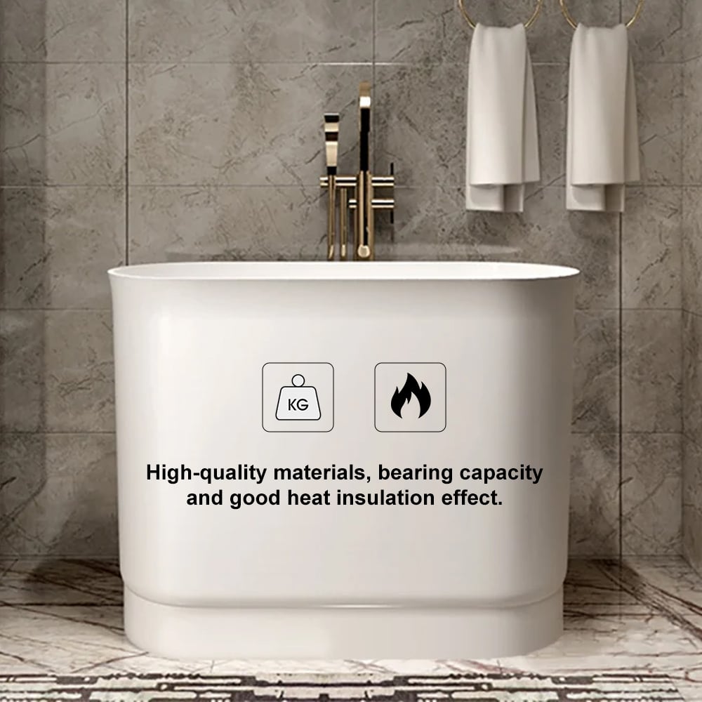 HMR - 40" Japanese Modern Deep Oval Freestanding Stone Resin Soaking Bathtub