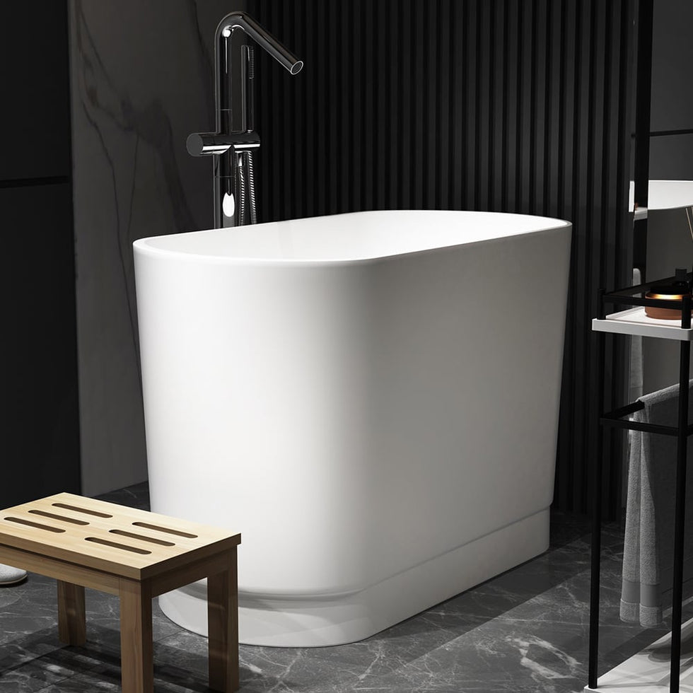HMR - 40" Japanese Modern Deep Oval Freestanding Stone Resin Soaking Bathtub