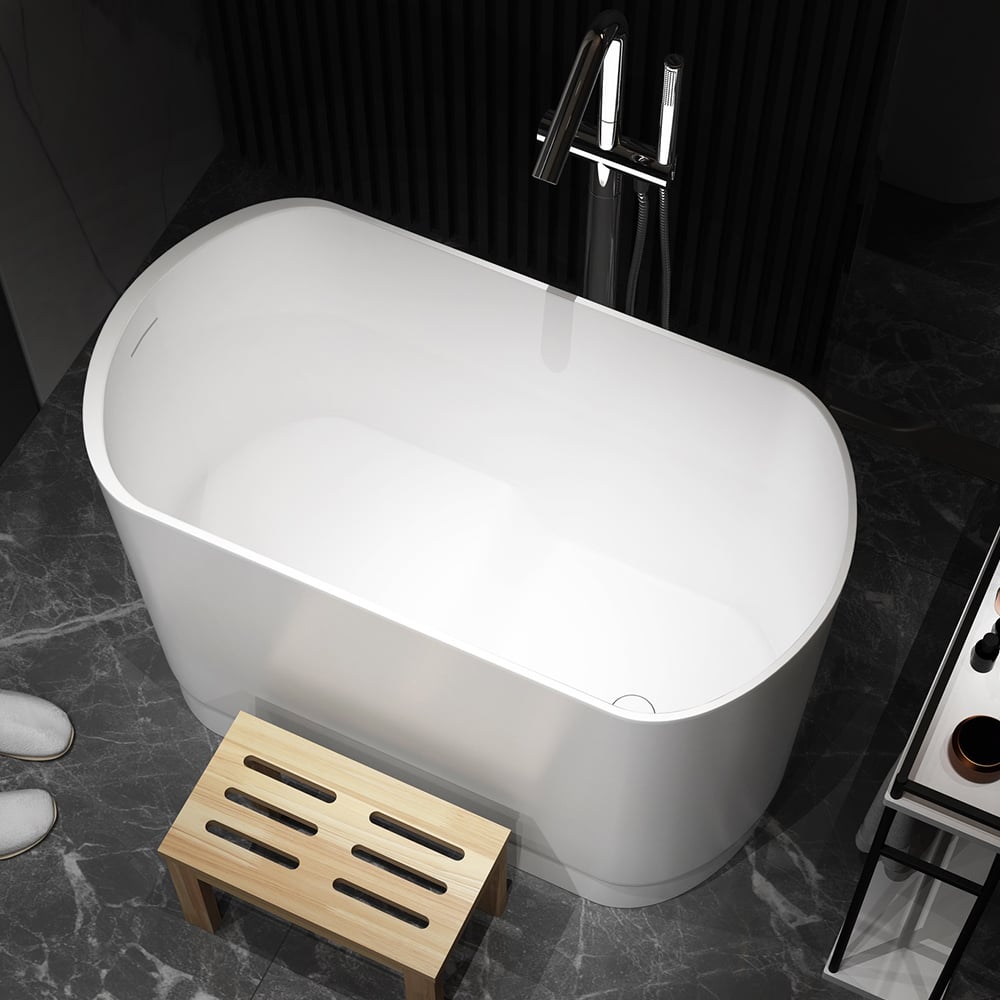 HMR - 40" Japanese Modern Deep Oval Freestanding Stone Resin Soaking Bathtub