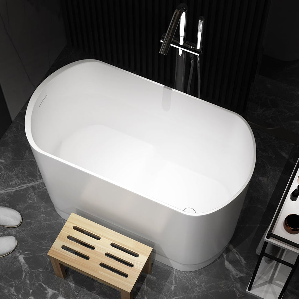 HMR - 40" Japanese Modern Deep Oval Freestanding Stone Resin Soaking Bathtub