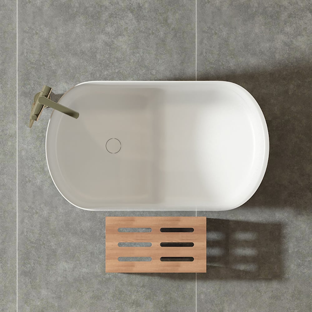 HMR - 40" Japanese Modern Deep Oval Freestanding Stone Resin Soaking Bathtub
