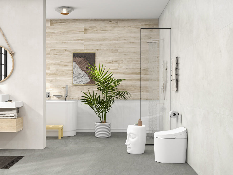 HMR - 40" Japanese Modern Deep Oval Freestanding Stone Resin Soaking Bathtub