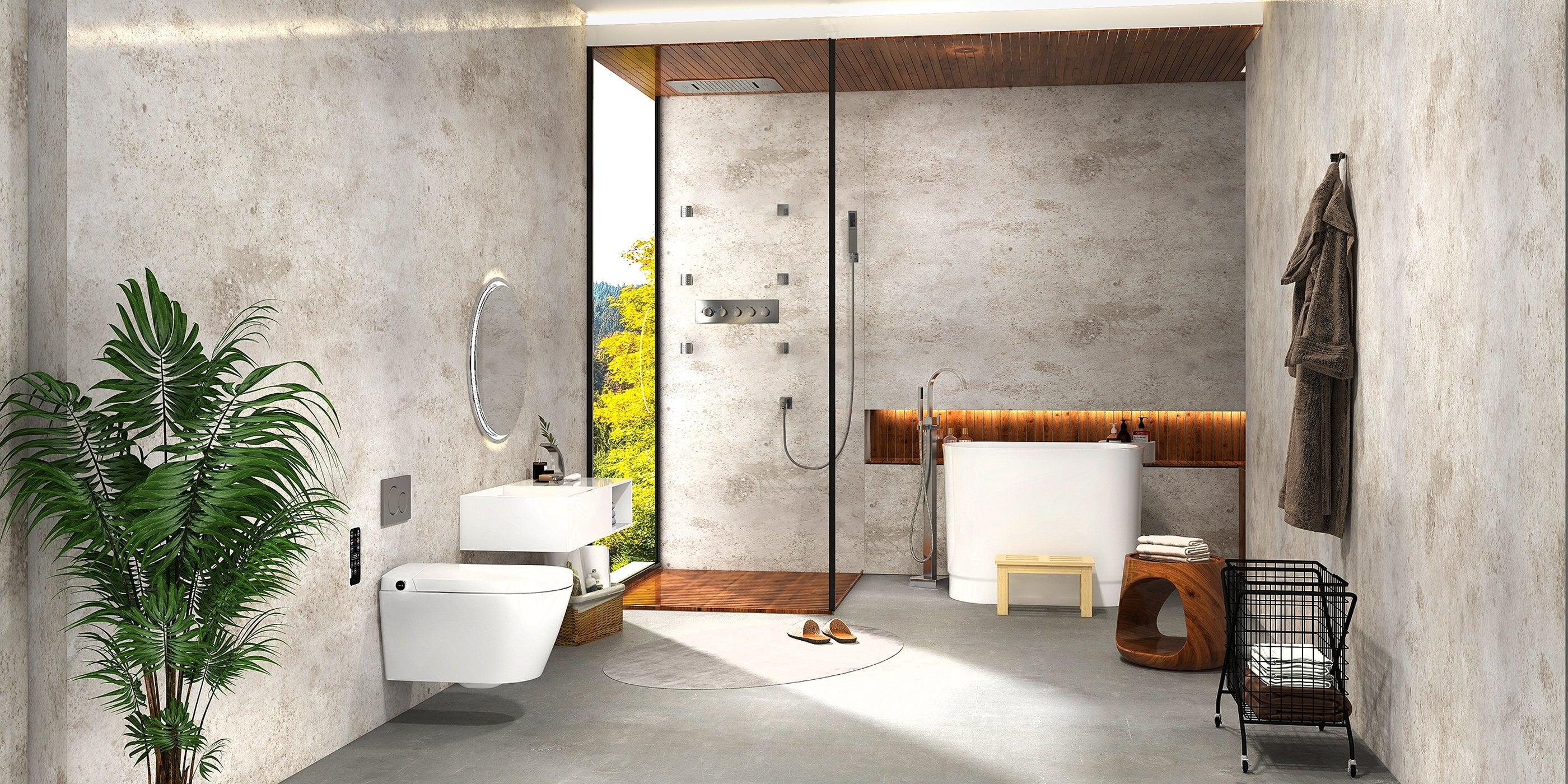 HMR - 40" Japanese Modern Deep Oval Freestanding Stone Resin Soaking Bathtub