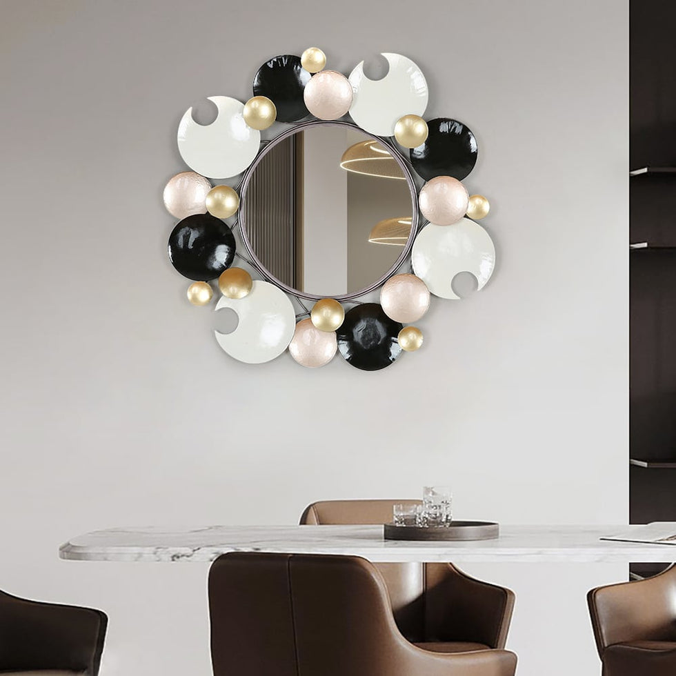 HMR - 28.1" Modern 3D Round Plates Overlapping Metal Wall Mirror for Entryway