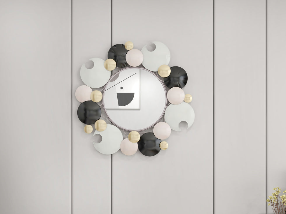 HMR - 28.1" Modern 3D Round Plates Overlapping Metal Wall Mirror for Entryway