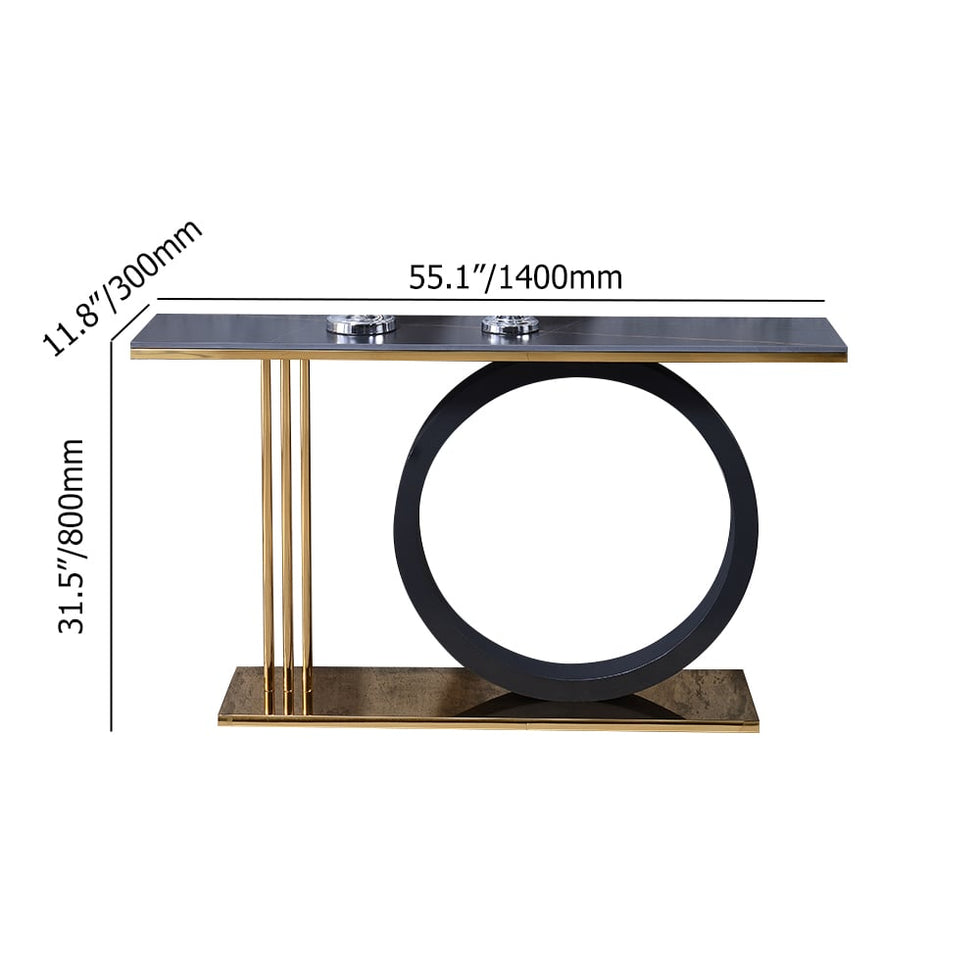 HMR - 55" Post Modern Black Geometry Console Table Sintered Stone Top Stainless Steel Frame