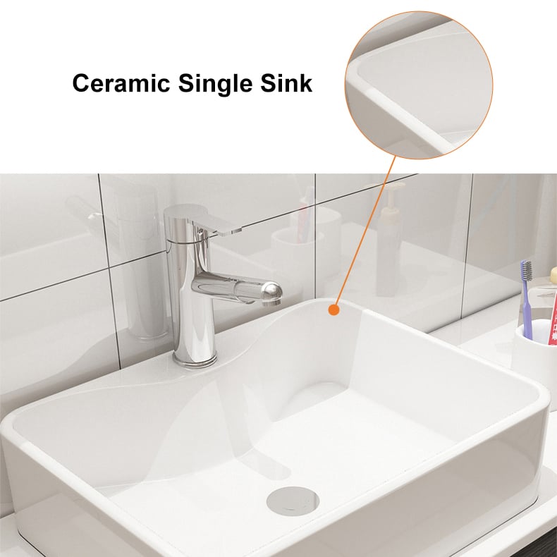 HMR - Modern Floating Bathroom Vanity Set with Faux Marble Top & Double Ceramic with Vessel Sink