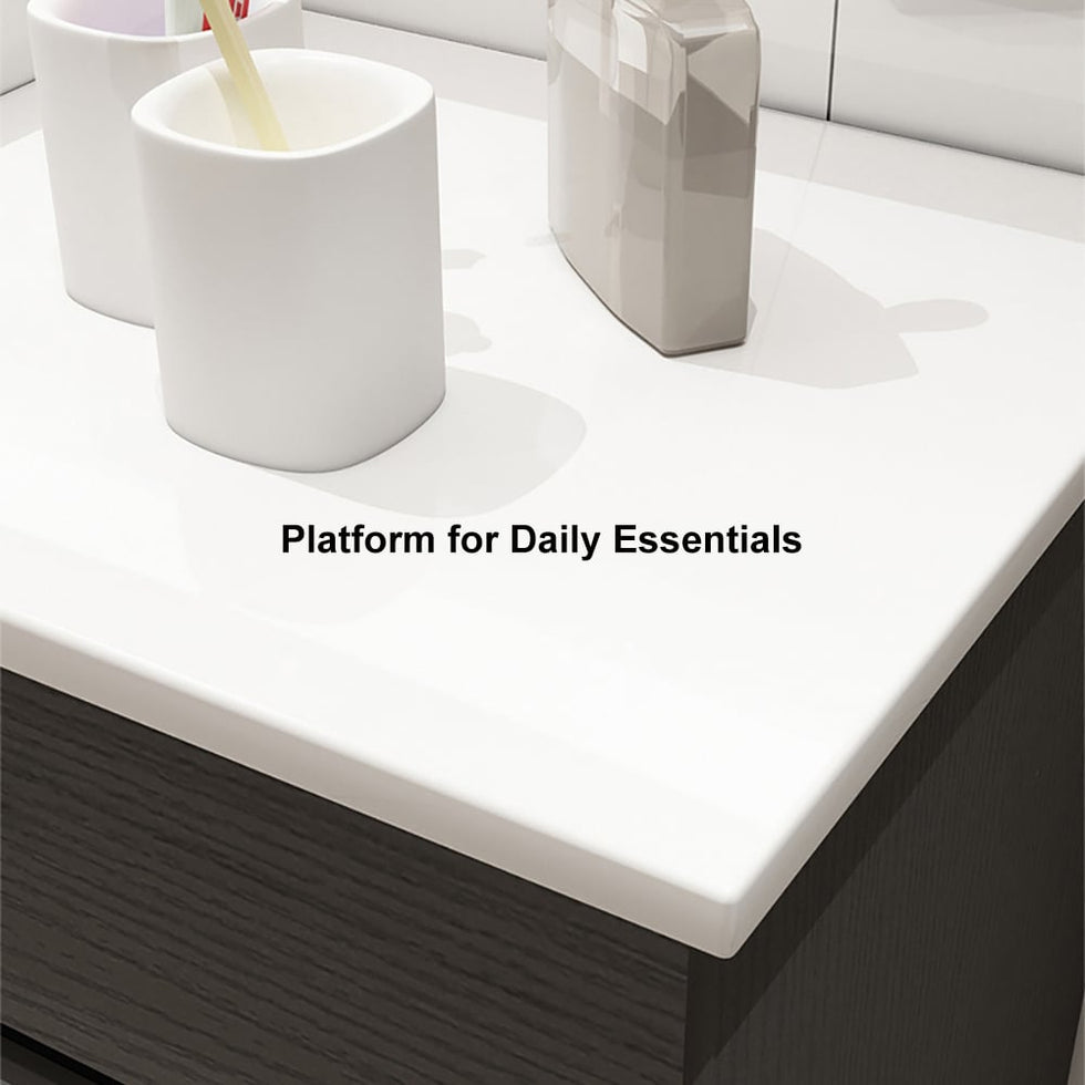 HMR - Modern Floating Bathroom Vanity Set with Faux Marble Top & Double Ceramic with Vessel Sink