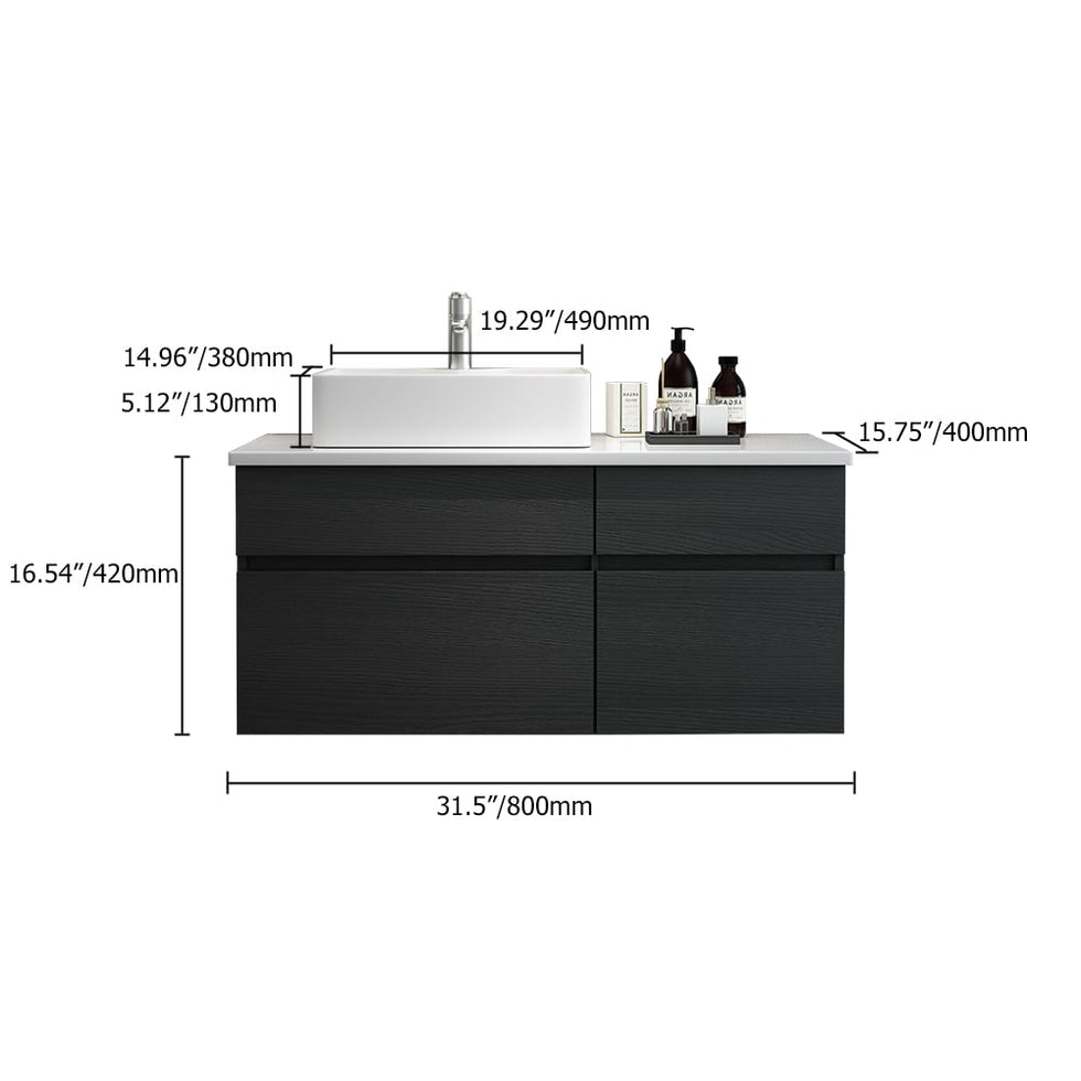 HMR - Modern Floating Bathroom Vanity Set with Faux Marble Top & Double Ceramic with Vessel Sink