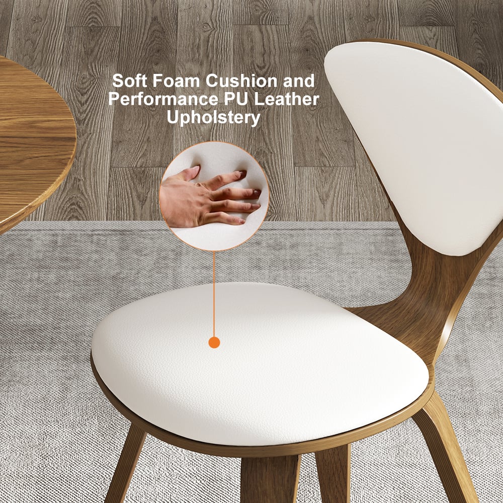 HMR - MidCentury Modern Dining Chairs PU Leather Upholstery Walnut White