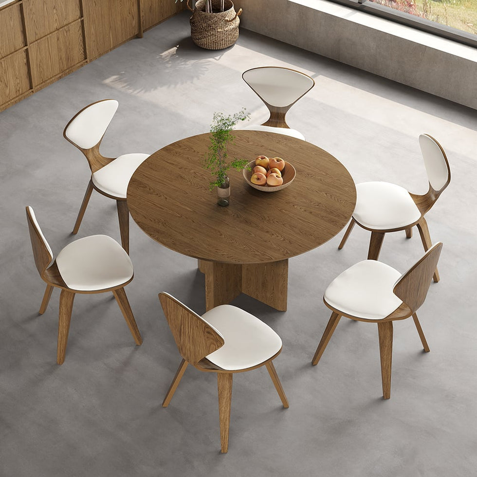 HMR - MidCentury Modern Dining Chairs PU Leather Upholstery Walnut White