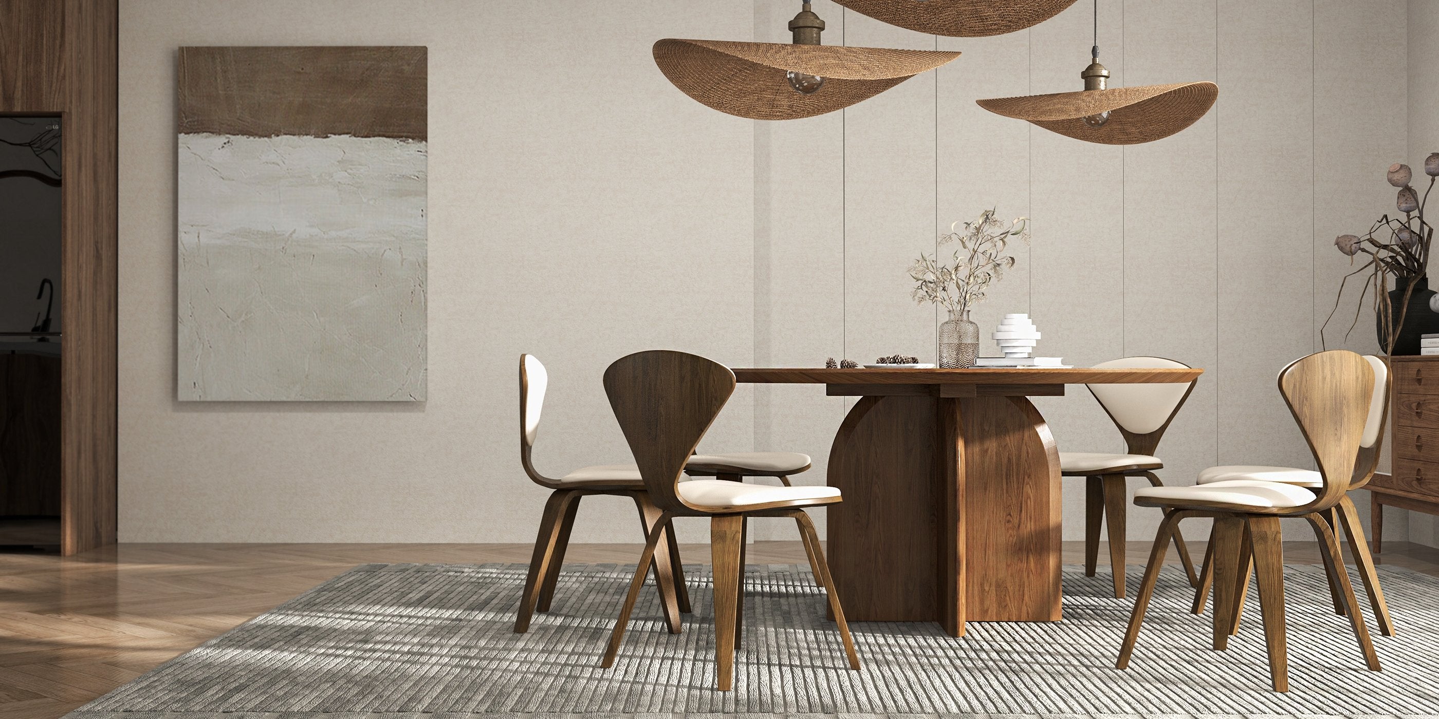 HMR - MidCentury Modern Dining Chairs PU Leather Upholstery Walnut White