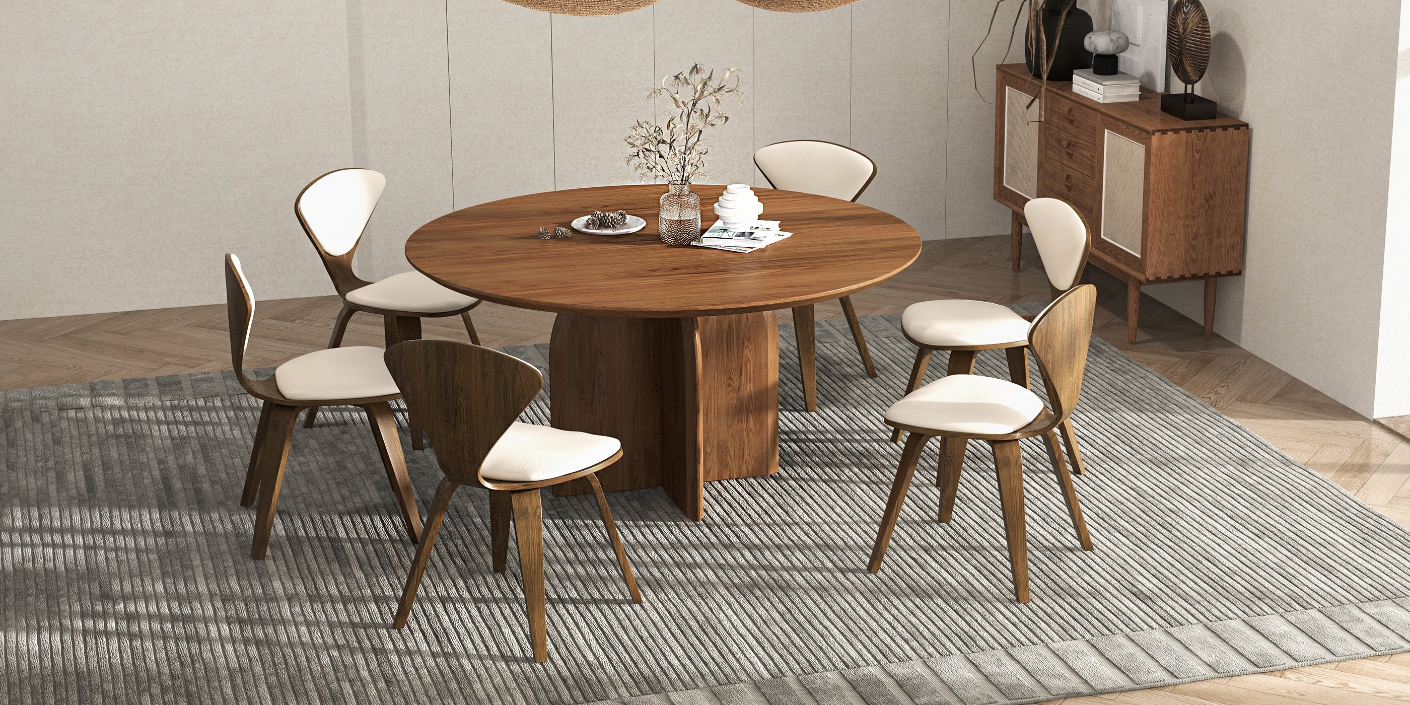 HMR - MidCentury Modern Dining Chairs PU Leather Upholstery Walnut White