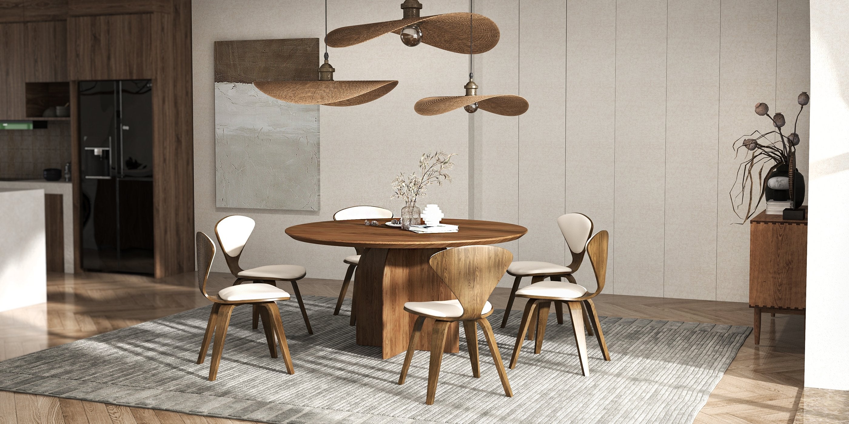 HMR - MidCentury Modern Dining Chairs PU Leather Upholstery Walnut White