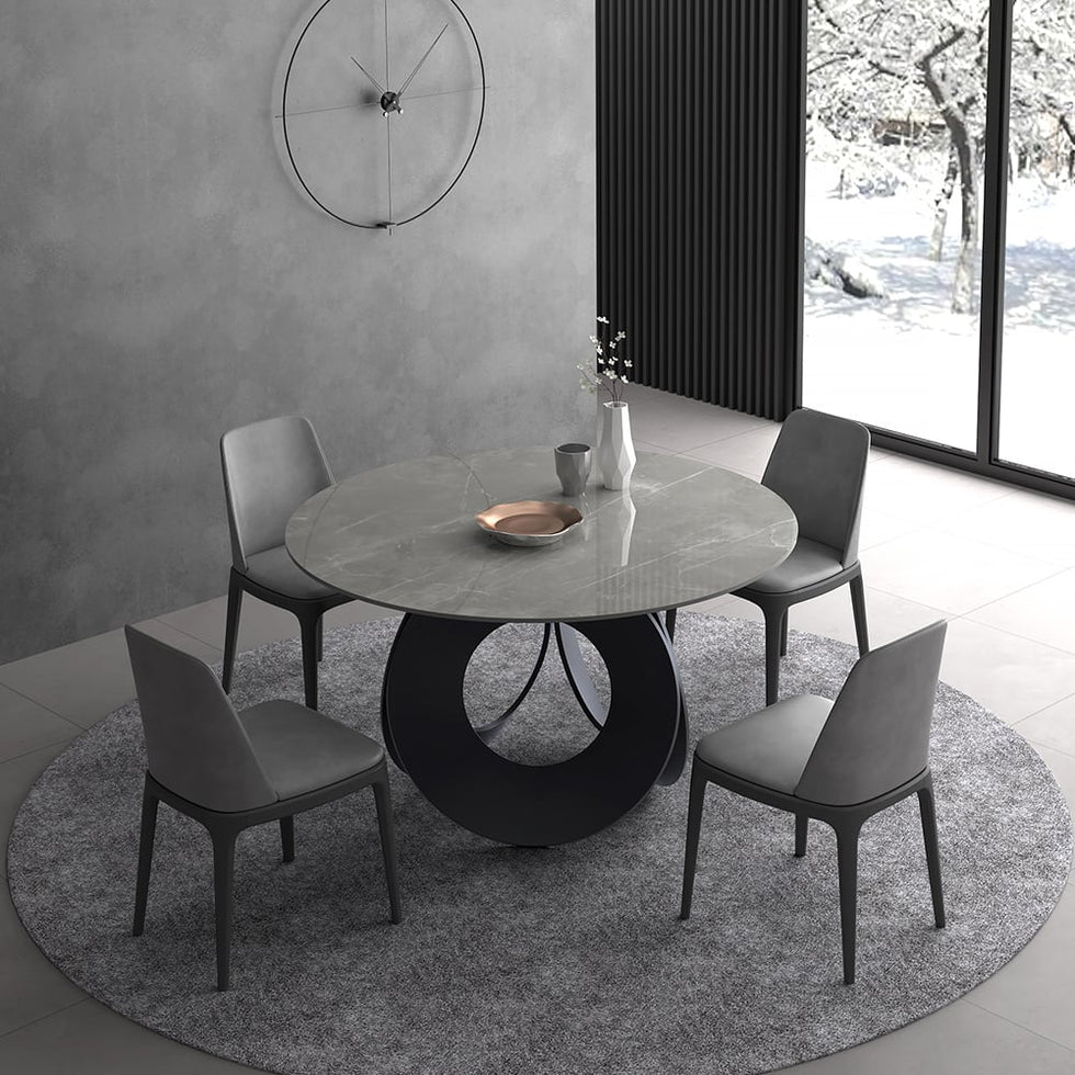 HMR - 51.2" Modern Style Round Sintered Stone Dining Table Seats 4-6 People