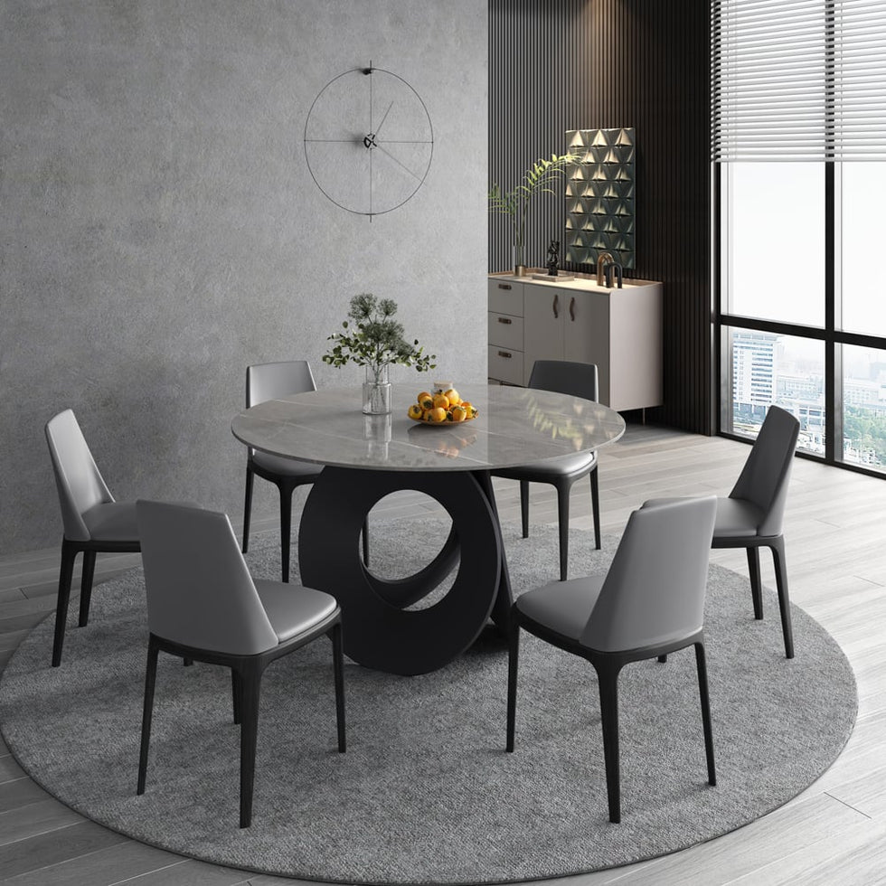 HMR - 51.2" Modern Style Round Sintered Stone Dining Table Seats 4-6 People