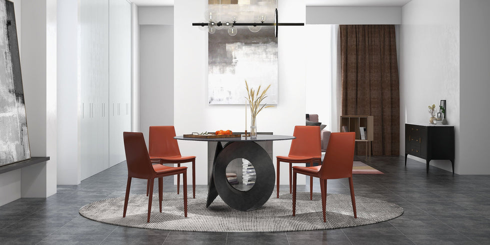 HMR - 51.2" Modern Style Round Sintered Stone Dining Table Seats 4-6 People
