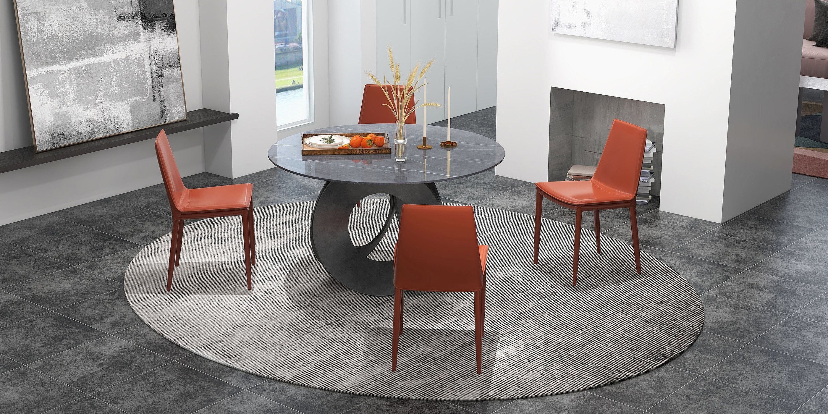 HMR - 51.2" Modern Style Round Sintered Stone Dining Table Seats 4-6 People
