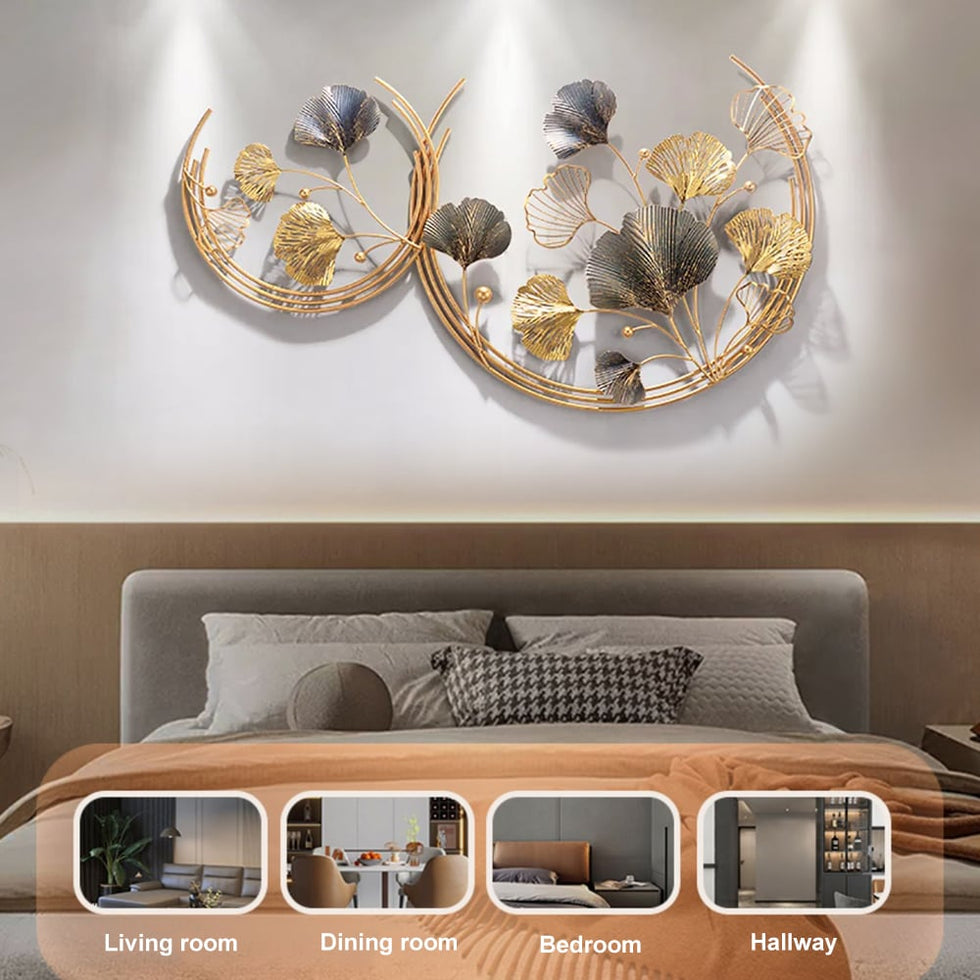HMR - 3D Hollow-out Ginkgo Leaves Home Wall Art Decor in Gold and Gray