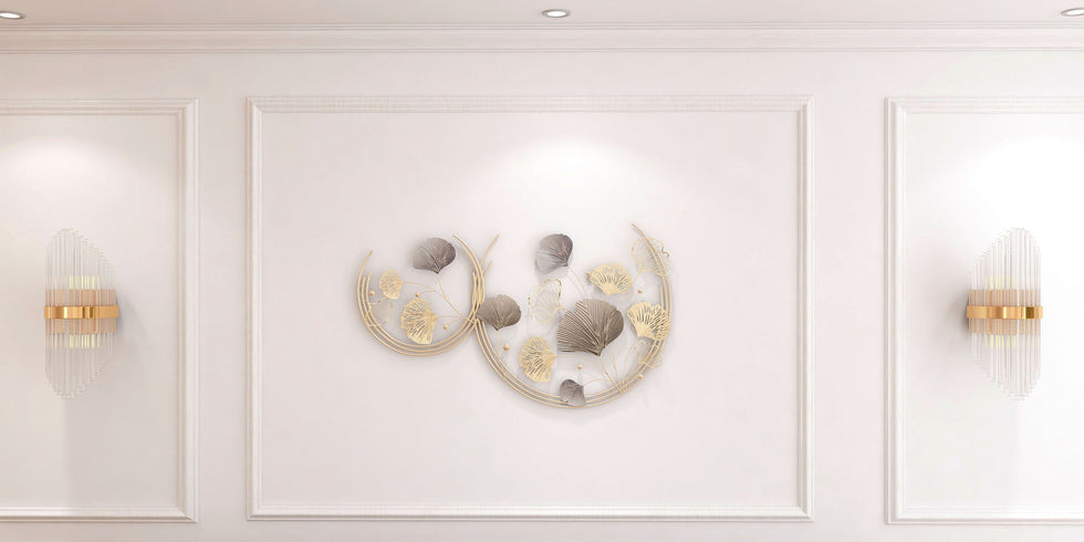 HMR - 3D Hollow-out Ginkgo Leaves Home Wall Art Decor in Gold and Gray