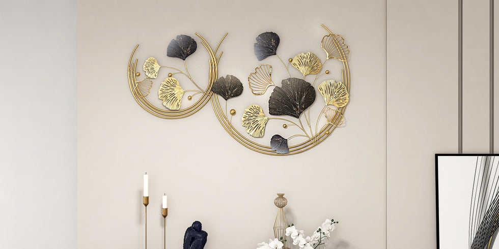 HMR - 3D Hollow-out Ginkgo Leaves Home Wall Art Decor in Gold and Gray