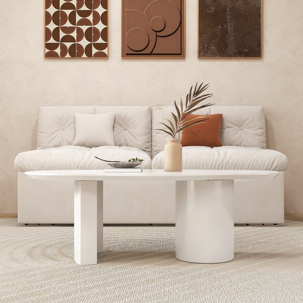 HMR - 47" Japandi Funky Wood Coffee Table Abstract Cloud Shaped