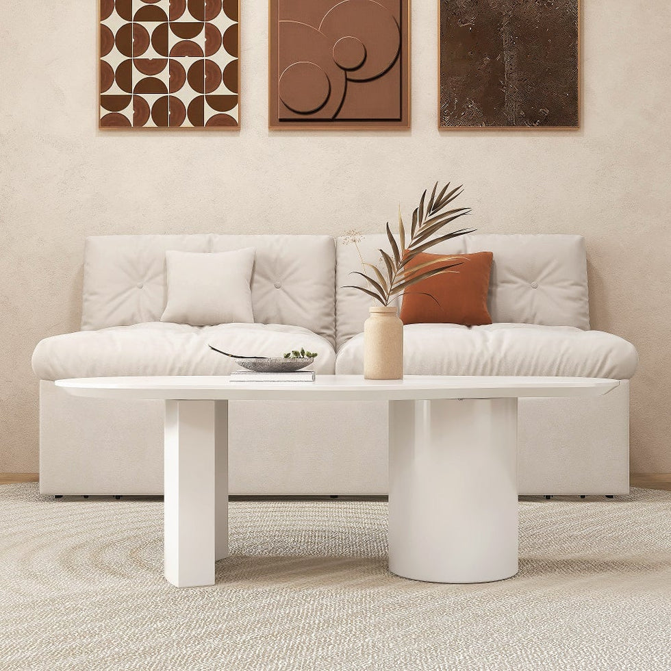 HMR - 47" Japandi Funky Wood Coffee Table Abstract Cloud Shaped