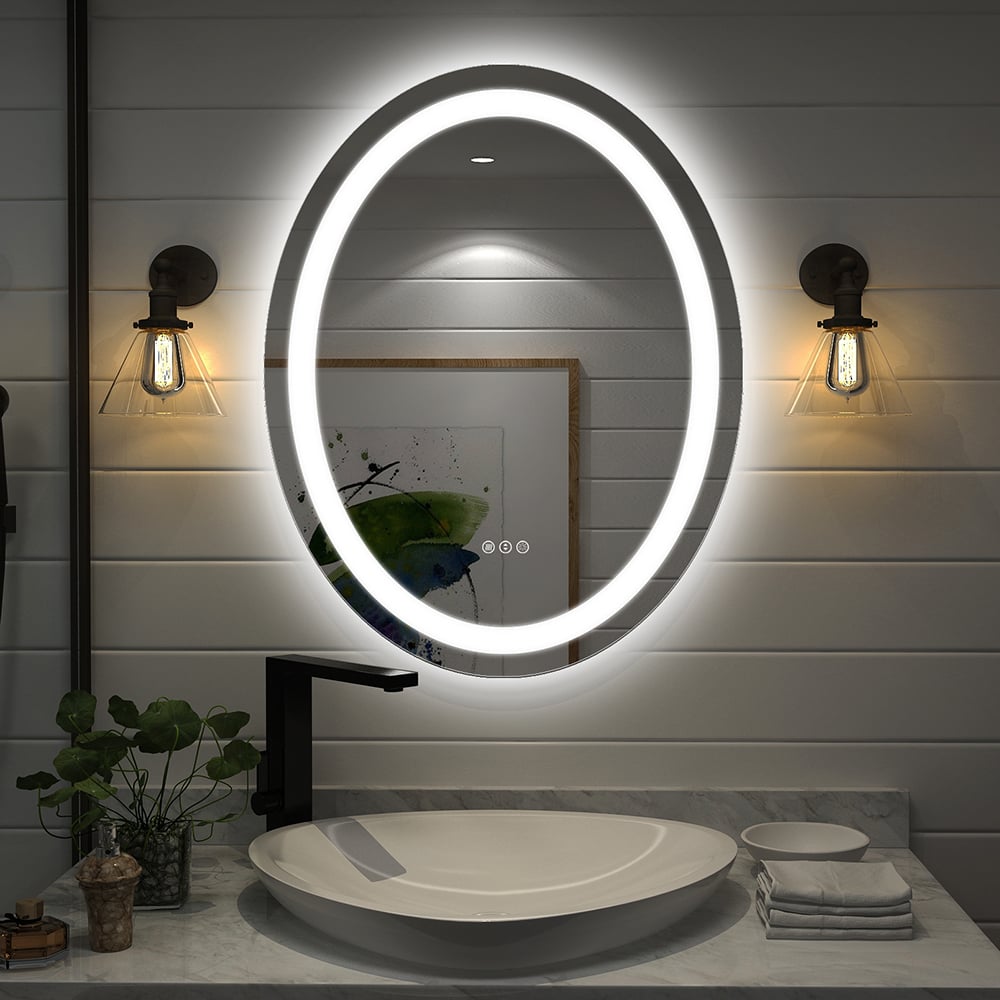 HMR - Frameless Oval LED Bathroom Vanity Mirror Anti-Fog Wall Mirror Front Light