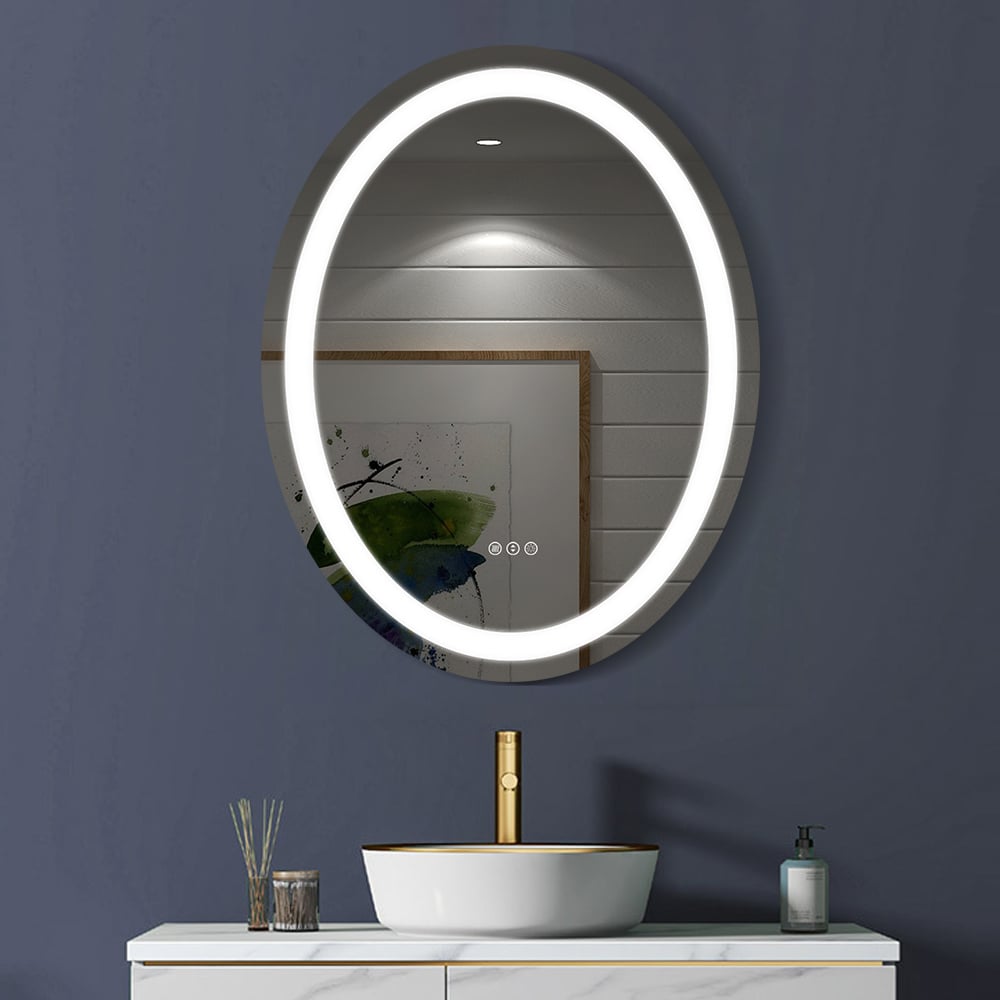HMR - Frameless Oval LED Bathroom Vanity Mirror Anti-Fog Wall Mirror Front Light