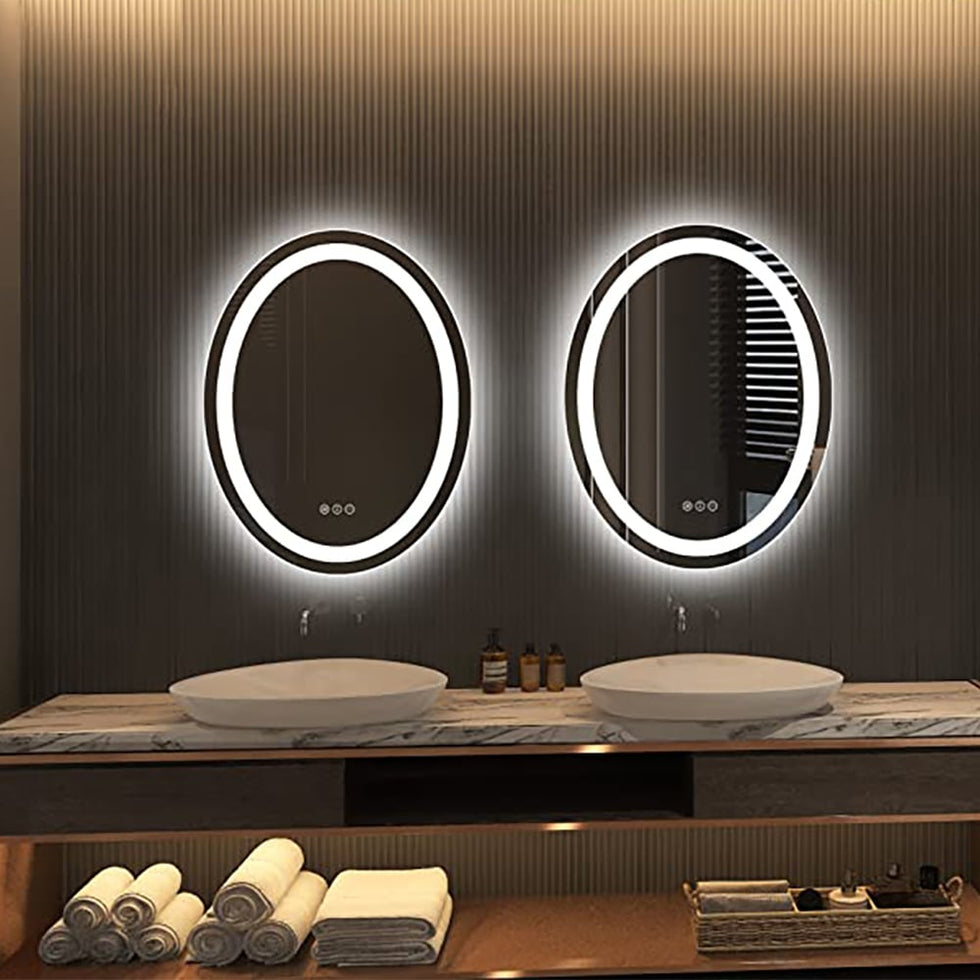 HMR - Frameless Oval LED Bathroom Vanity Mirror Anti-Fog Wall Mirror Front Light