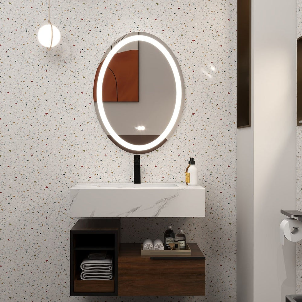 HMR - Frameless Oval LED Bathroom Vanity Mirror Anti-Fog Wall Mirror Front Light