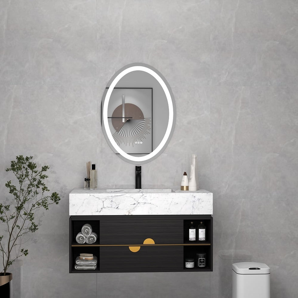 HMR - Frameless Oval LED Bathroom Vanity Mirror Anti-Fog Wall Mirror Front Light