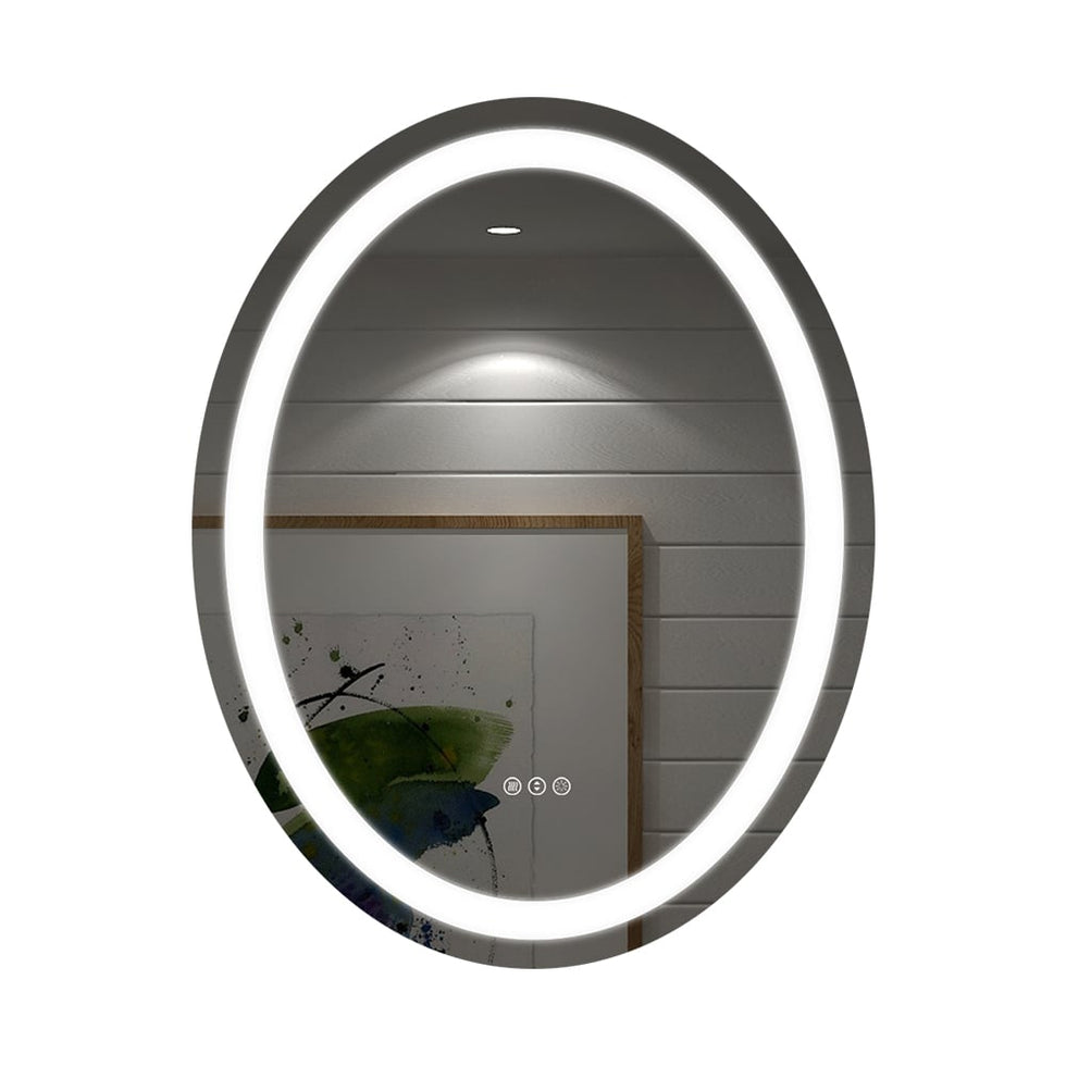 HMR - Frameless Oval LED Bathroom Vanity Mirror Anti-Fog Wall Mirror Front Light
