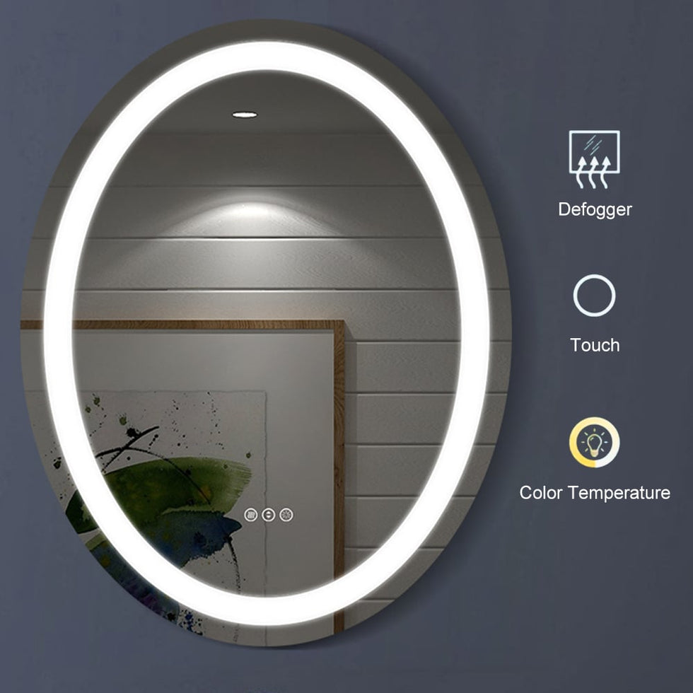 HMR - Frameless Oval LED Bathroom Vanity Mirror Anti-Fog Wall Mirror Front Light
