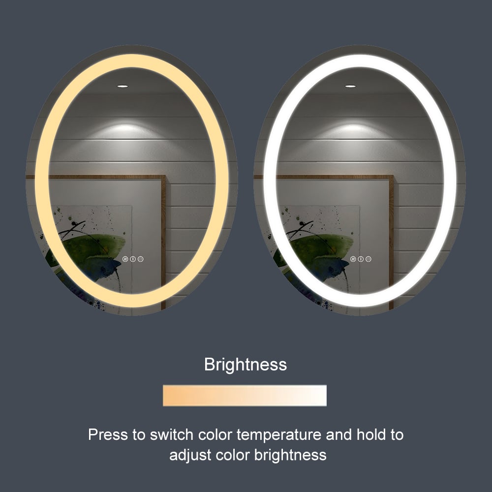 HMR - Frameless Oval LED Bathroom Vanity Mirror Anti-Fog Wall Mirror Front Light