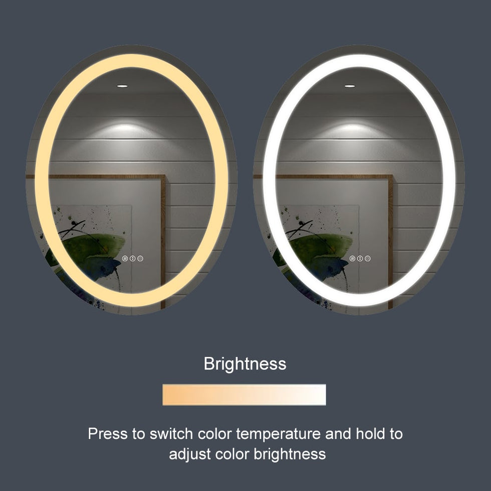 HMR - Frameless Oval LED Bathroom Vanity Mirror Anti-Fog Wall Mirror Front Light