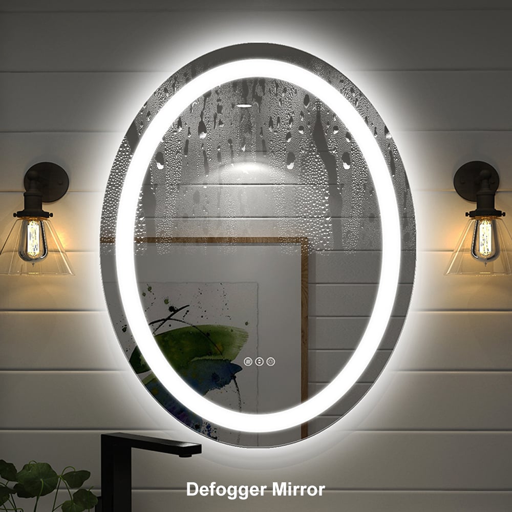 HMR - Frameless Oval LED Bathroom Vanity Mirror Anti-Fog Wall Mirror Front Light
