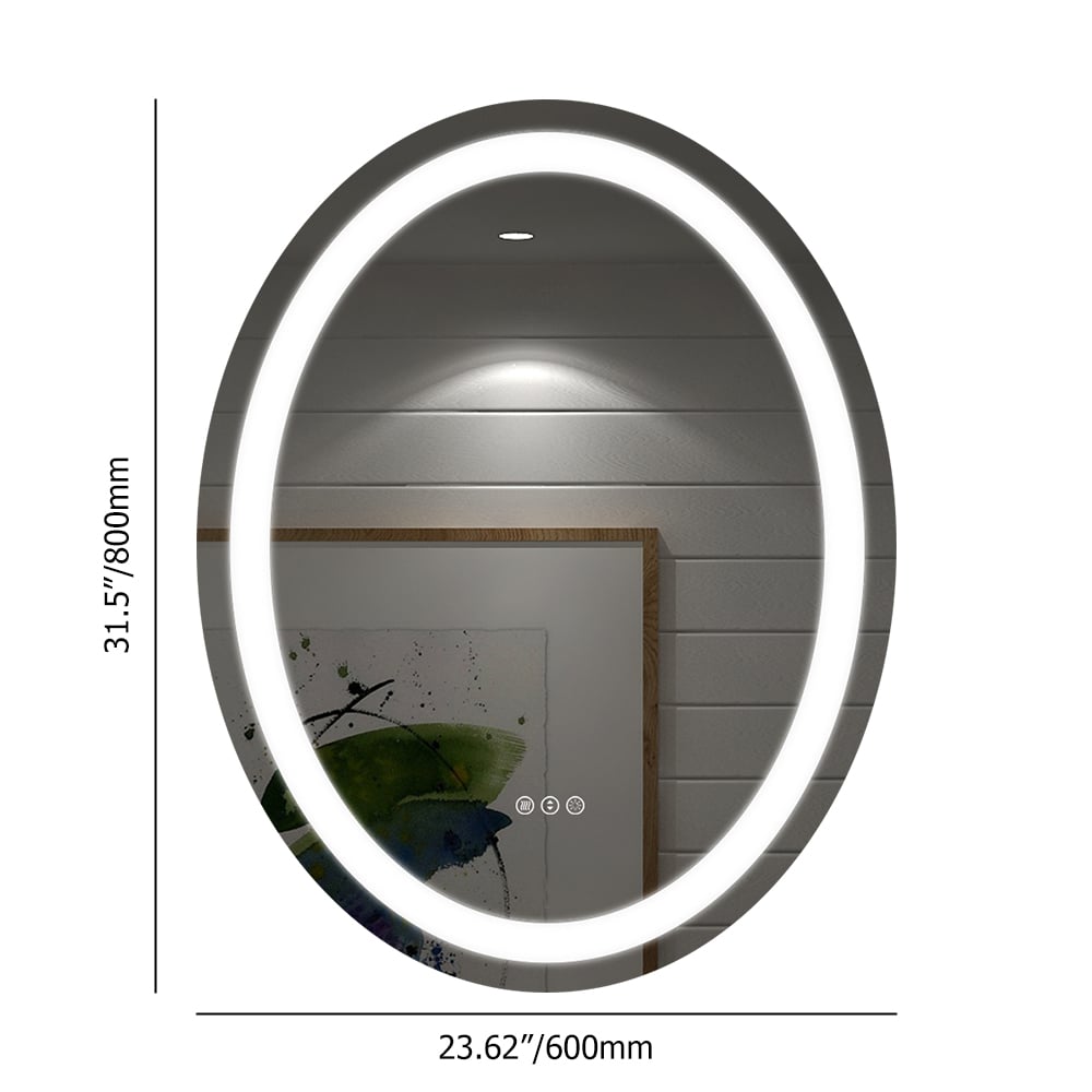 HMR - Frameless Oval LED Bathroom Vanity Mirror Anti-Fog Wall Mirror Front Light