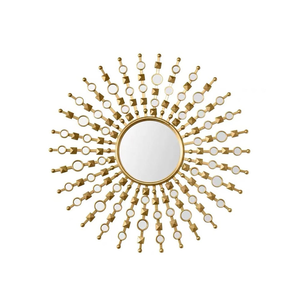 HMR - 27.6" Glam Metal Round Gold Wall Mirror Sun Shine Home Decor for Living Room