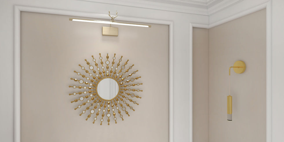 HMR - 27.6" Glam Metal Round Gold Wall Mirror Sun Shine Home Decor for Living Room