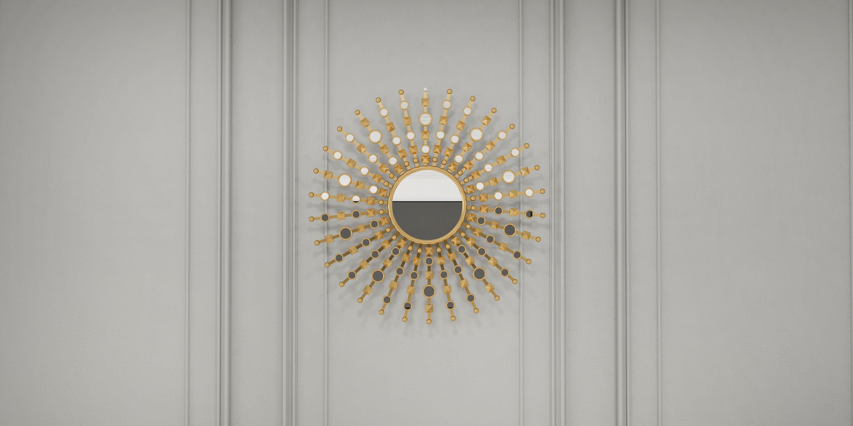 HMR - 27.6" Glam Metal Round Gold Wall Mirror Sun Shine Home Decor for Living Room