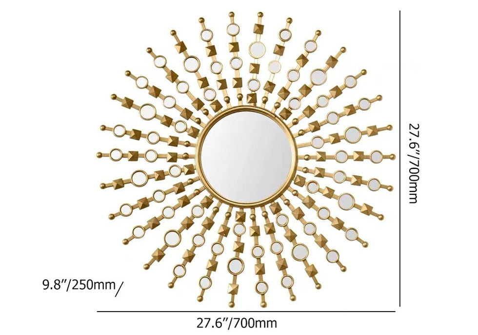 HMR - 27.6" Glam Metal Round Gold Wall Mirror Sun Shine Home Decor for Living Room